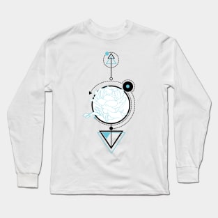 Peony flower, graphic drawing, sketch with geometric details Long Sleeve T-Shirt